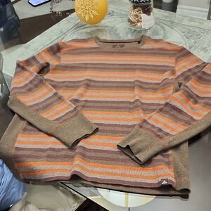 Prana Organic Cotton Striped Men's Sweater - Brown, Orange, and Gray Large Fit